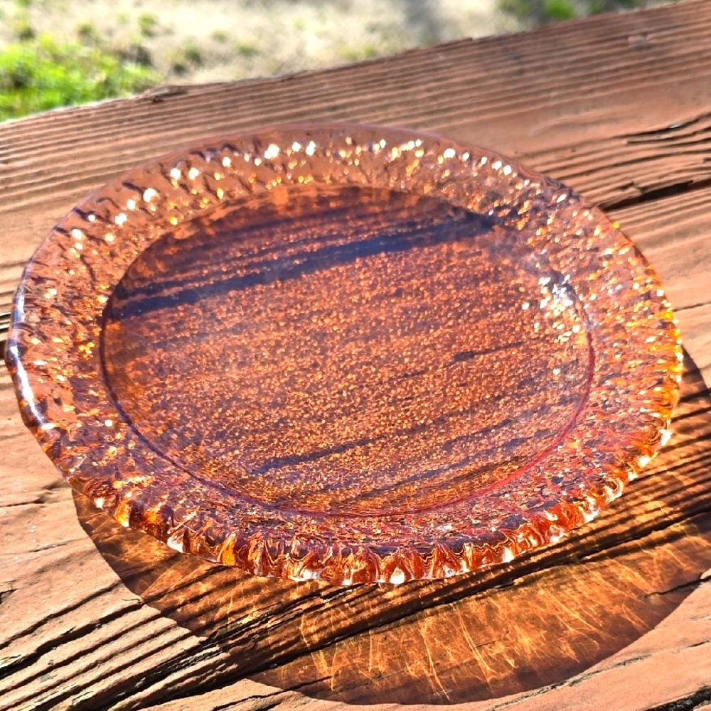 Fire & Light-Set Of 2-Recycled Glass MOONSTONE Plates-Copper-8.5in. Long